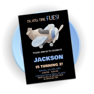 Avião Convites de Aniversário Cinza Negra Castanha