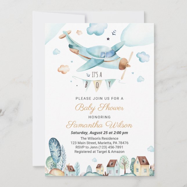 Avião é um convite para Chás de fraldas (Frente)