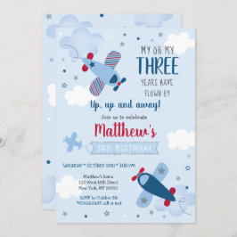 Avião estrela nuvens Menino Convite de Aniversário