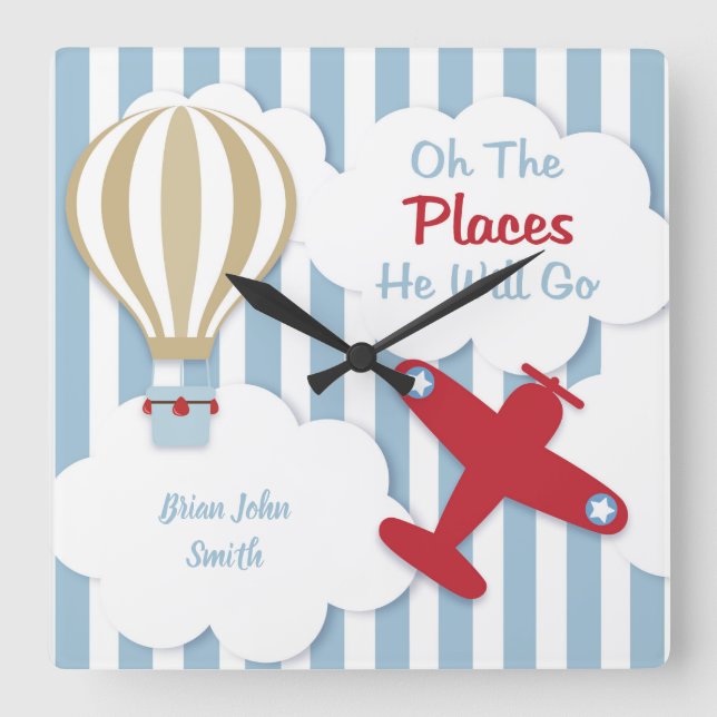 Avião Personalizado Relógio de Parede para Bebês e (Frente)