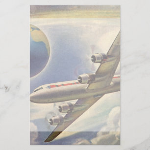 Avião Vintage Voando ao redor do mundo em nuvens