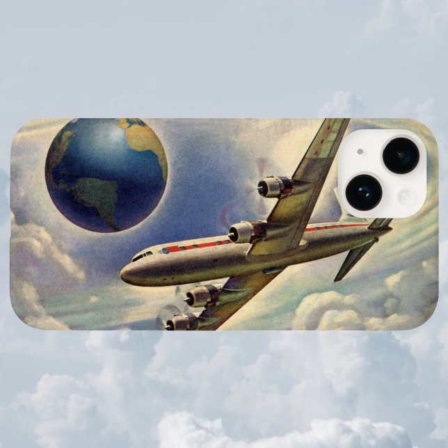Avião Vintage Voando ao redor do mundo em nuvens (Criador carregado)