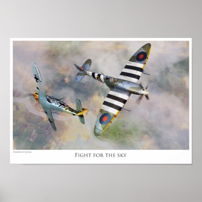 Aviation art Poster "Spitfire vs BF109” (Frente)