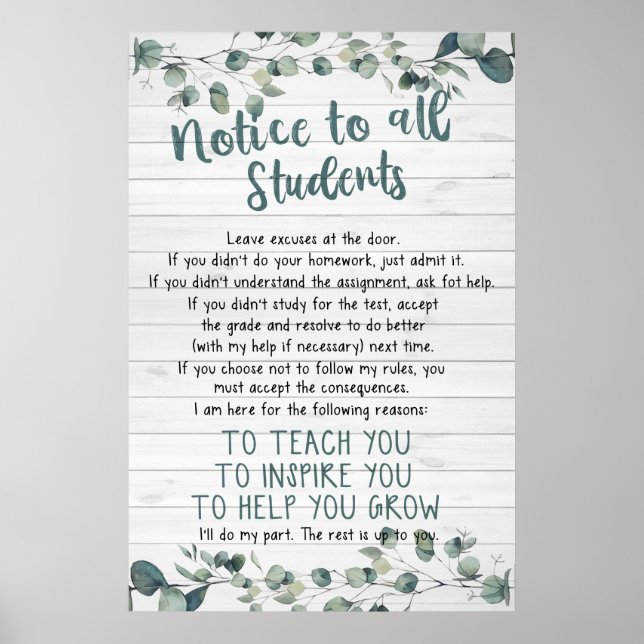 Aviso A Todos Os Estudantes Poster Para Sala De Au (Frente)