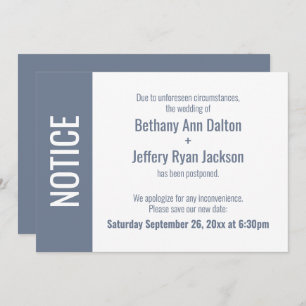 Aviso Azul Negrito, Cartão de Casamento Adiado