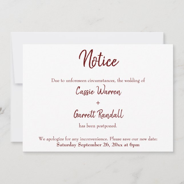 Aviso Burgundy Adiou Anúncio de Casamento (Frente)