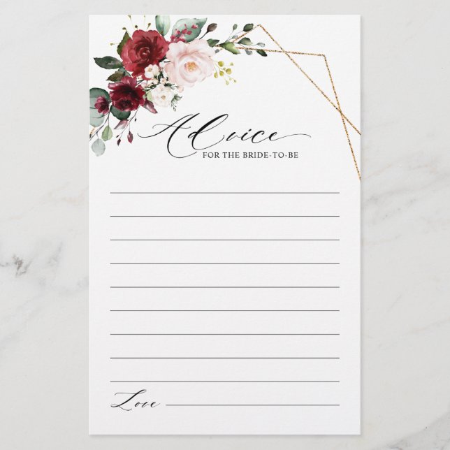 Aviso de Chá de panela Moderno Floral Blush Burgun (Frente)