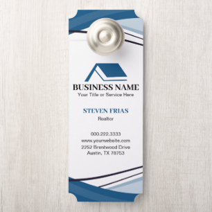 Aviso De Porta Agência Imobiliária Casa Logotipo Azul Minimalista