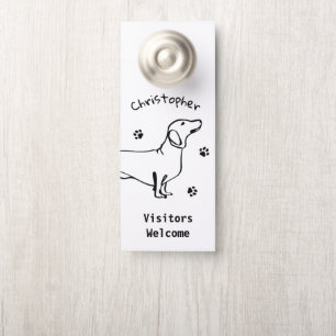 Aviso De Porta Arte Minimalista Dachshund - Seu Texto, Seu Estilo