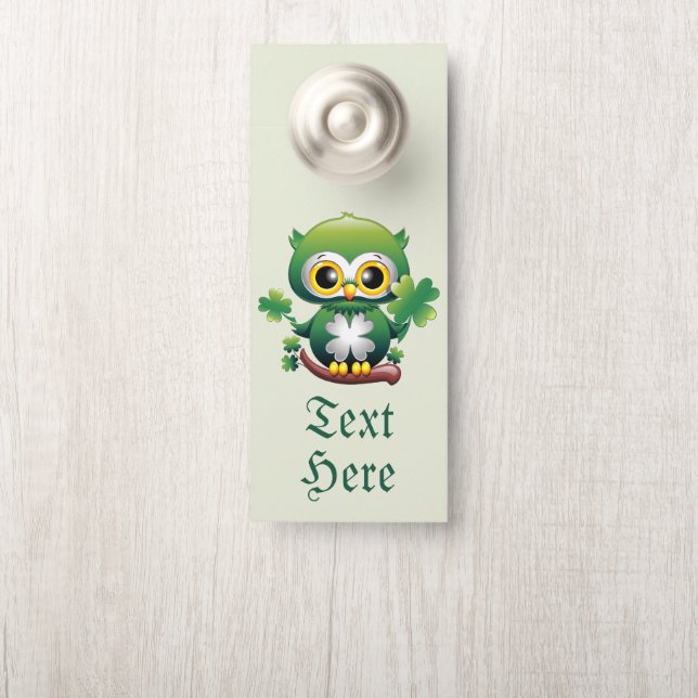 Aviso De Porta Bebê Coruja Fofo St Patrick Cartoon (Na maçaneta)