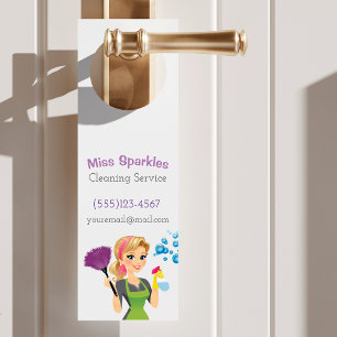 Aviso De Porta Bela Cartoon Maid House Clearing Services Business
