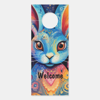 Aviso De Porta Bem-vindo Dotty Delight: Rainbow Doodle Bunny