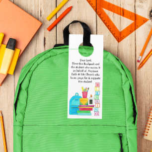 Aviso De Porta Bênção das mochilas de material escolar