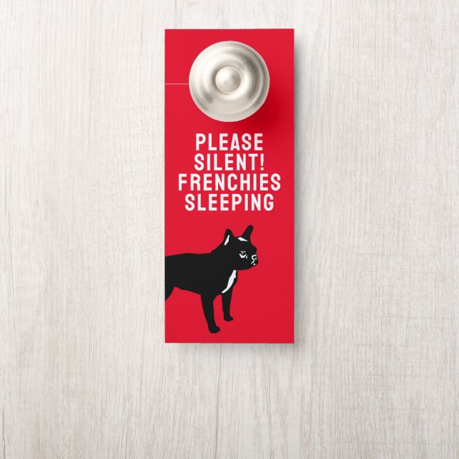 Aviso De Porta Black French Buldog / solteiro do lado do impressã (Na maçaneta)