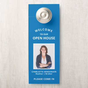 Aviso De Porta Blue Welcome Open House Real Agent Photo