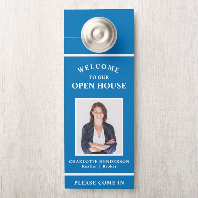 Aviso De Porta Boas-vindas ao Open House Real Estate Agent Photo  (Na maçaneta)
