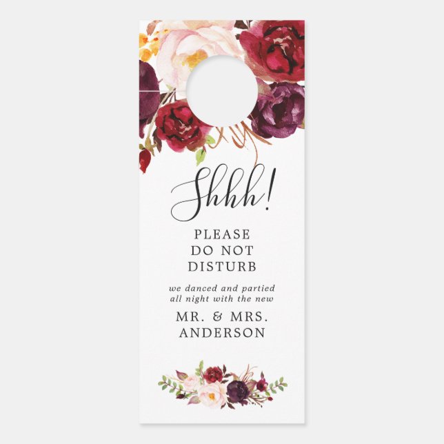 Aviso De Porta Boho Marsala Casamento Floral de Boho Hanger (Frente)