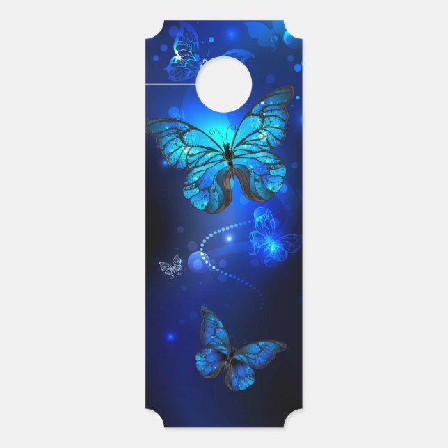 Aviso De Porta Borboleta Morpho no Fundo Escuro (Frente)