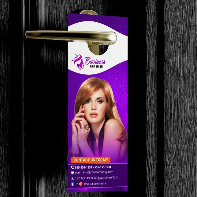 Aviso De Porta Cabelo Roxo ModernoHairdresser de Bela Salão (Criador carregado)