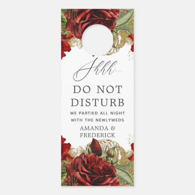 Aviso De Porta Casamento de Rosa da Borgonha Vermelha e Dourada V (Frente)