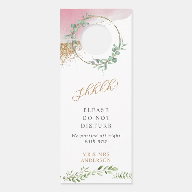 Aviso De Porta Casamento de Verde Folhagem Dourada Bem-Vindo Não  (Frente)