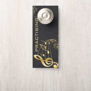 Aviso De Porta Cinza de Ouro de Notas Musicais