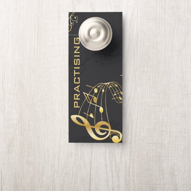 Aviso De Porta Cinza de Ouro de Notas Musicais (Na maçaneta)