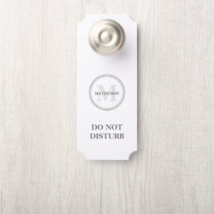 Aviso De Porta Cinza White Hotel Guest não perturbe o Monograma