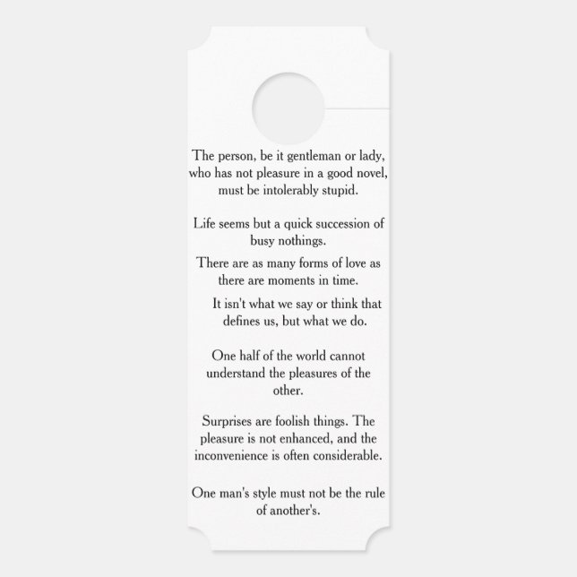 Aviso De Porta Citações de Jane Austen (Verso)