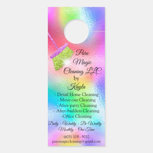 Aviso De Porta Classy Cleaning Service Move-out Holograph Broom (Verso)