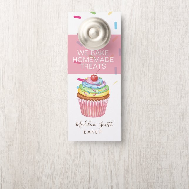 Aviso De Porta Confeitaria Sprinkles Cupcakes Arco-íris Padeiro (Na maçaneta)