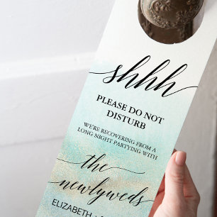 Aviso De Porta Convidado de Casamento de Praia de Aqua e Dourada