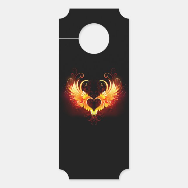 Aviso De Porta Coração do Anjo Fogo com Asas (Frente)