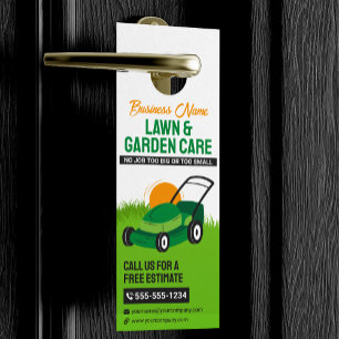Aviso De Porta Corte de grama verde e laranja e manutenção de jar