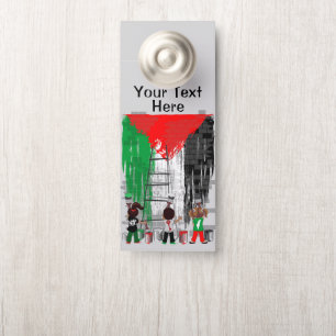 Aviso De Porta Crianças de Gaza pintando a bandeira da Palestina