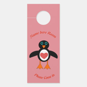 Aviso De Porta Cute Love Heart Penguin Personalizado
