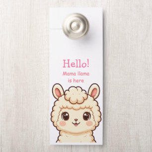 Aviso De Porta design de ilustração de lhama fofa