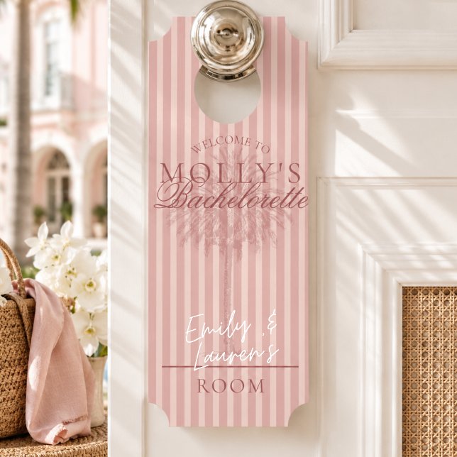 Aviso De Porta Despedida de Solteira no Pink Palm Beach (Pink Palm Beach Bachelorette Door Hanger)
