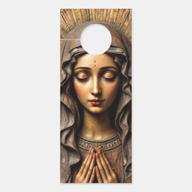 Aviso De Porta Devoção Esculpida Madeira Maria (Frente)