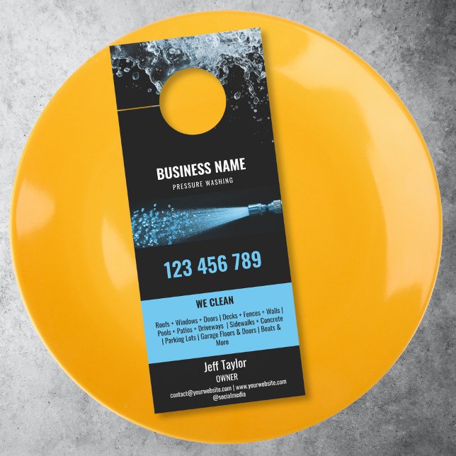 Aviso De Porta Dois idiomas: Lavando a pressão, lavando o tejadil (blue hose with water and diamonds)