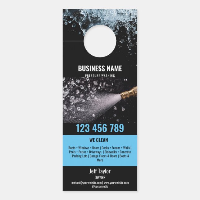 Aviso De Porta Dois idiomas: Lavando a pressão, lavando o tejadil (Frente)