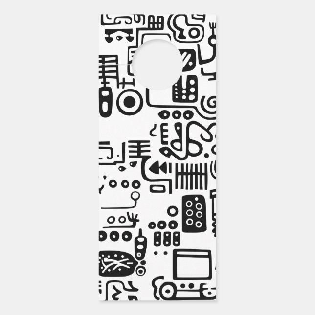 Aviso De Porta Doodles Black and White (Frente)
