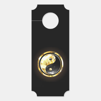 Aviso De Porta Dourado Yin Yang a preto