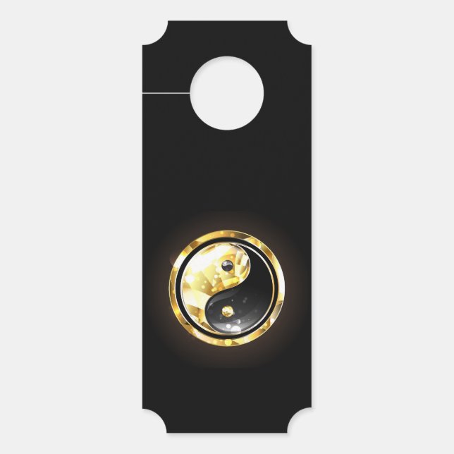 Aviso De Porta Dourado Yin Yang a preto (Frente)
