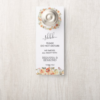 Aviso De Porta Dream Peach Floral Wedest Guest Não Incomodar