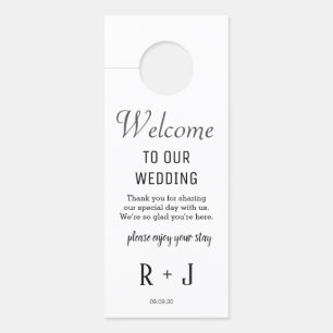 Aviso De Porta Elegante White Monogramme Wedding Hotel Inicial 