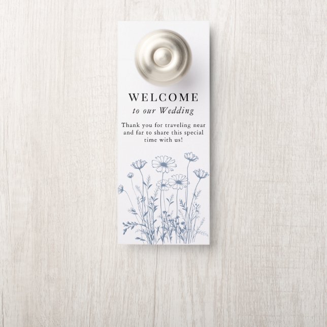 Aviso De Porta Elegante Wildflower Periwinkle Wedor Hanger (Na maçaneta)