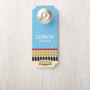 Aviso De Porta Estilo de vintagem do elétrico amarelo de Lisboa