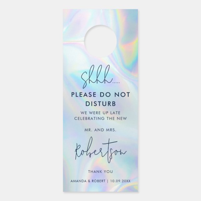 Aviso De Porta Festa de Casamento Holográfica com Letra Moderna (Frente)