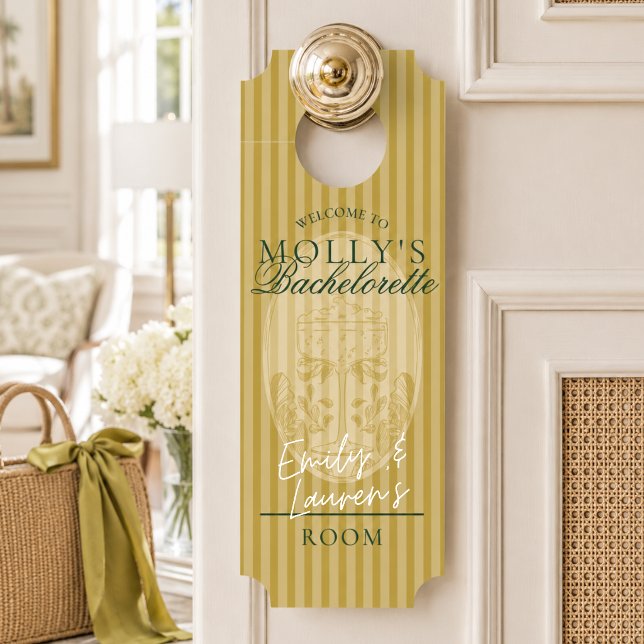 Aviso De Porta Fim de Semana de Despedida de Solteira Preppy em L (Preppy Chartreuse Stripe Bachelorette Weekend Door Hanger)